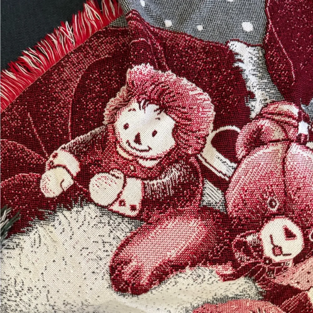 Vtg Santa Holiday Christmas Woven Cotton‎ Throw Blanket  50” X 48”
